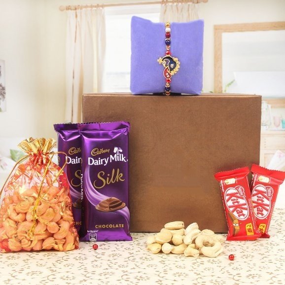 Rakhi with Chocolates and Cashew Combo 1 Rakhi with Chocolates and Cashew Combo