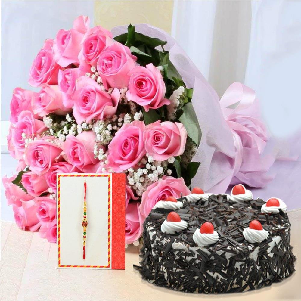 Rakhi Cake N Flower Combo 1 Rakhi Cake N Flower Combo